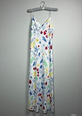 SO Sz Large Maxi Dress White Nautical Ocean Fish Starfish Seashell Summer Beach